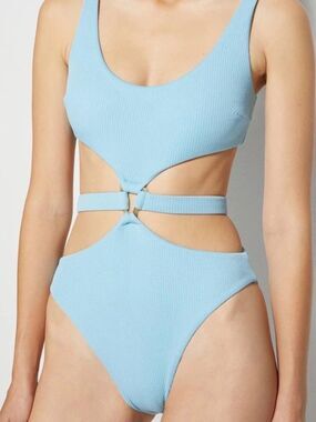 Jonathan Simkhai Light Blue Emelia Belted One Piece Swimsuit Size S